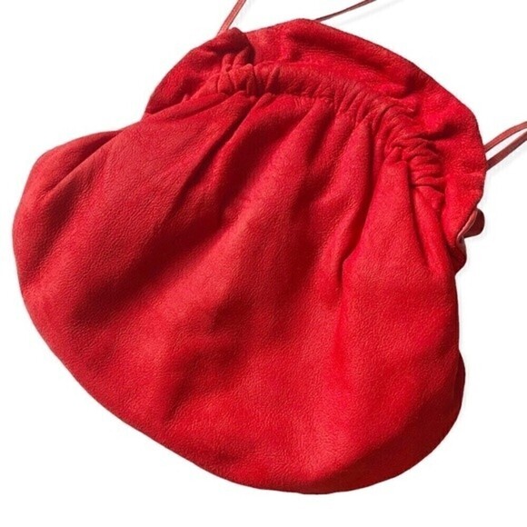 Vtg Gail Marcus NY Slouchy Bag Purse Red Suede Pouch Bag Clutch Crossbody - Picture 5 of 15